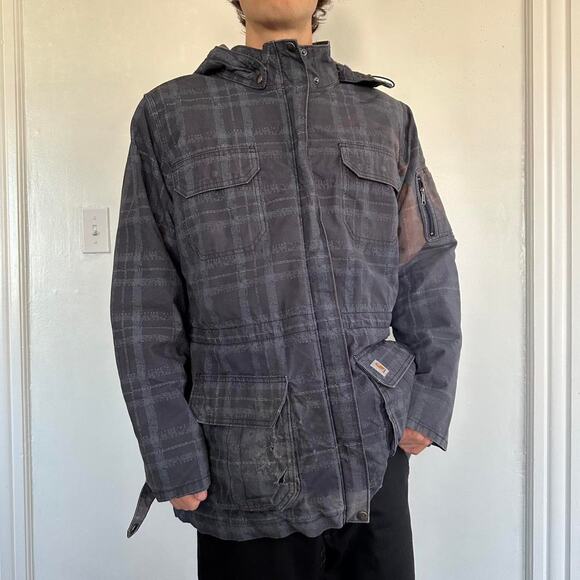 Rare Vintage 00s Quilted Carhartt Plaid Tactical Pocket Winter Ski Coat Jacket - Picture 6 of 8